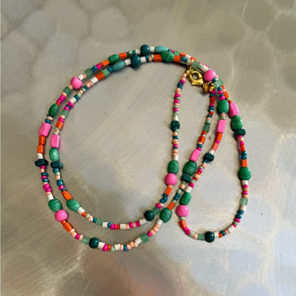 Ink & Alloy Lucy Multi Mix Long Beaded Necklace Pink and Green
